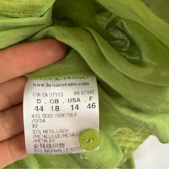 Luisa Cerano Green Crinkled Button-Up Blouse USA 14    43 % silk - Picture 11 of 16